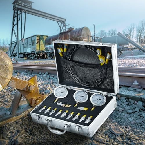 Hydraulic Pressure Test Kit, 250/400/600bar, 3 Gauges 11 Test Couplings 3 Test Hoses, Excavator Hydraulic Test Gauge Set with Portable Carrying Case for Excavator Tractors Construction Machinery - style: 3 Gauges 11 Test Couplings