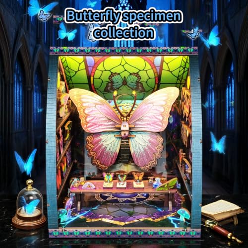 Music Park Book Nook for Adults, 3D Wooden Puzzle Butterfly Museum with LED - color: Butterfly Museum