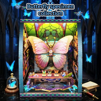 Music Park Book Nook for Adults, 3D Wooden Puzzle Butterfly Museum with LED - color: Butterfly Museum