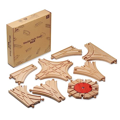 SainSmart Jr. Wooden Train Track 8pcs, Track Expansion Compatible with All Major Brands Toddler Railway Toy Train Set Boys Train Set 3+ - style: Advanced 8