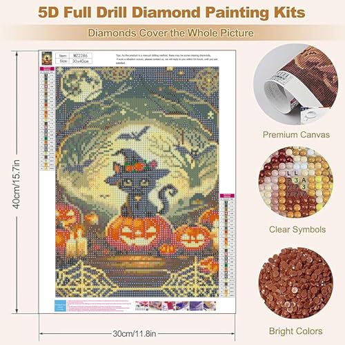 XUCNWL Halloween Diamond Art Kits for Adults,Black Cat Diamond Painting - color: Black Cat, size: 11.8x15.7in(30x40cm)