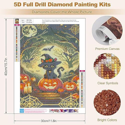 XUCNWL Halloween Diamond Art Kits for Adults,Black Cat Diamond Painting - color: Black Cat, size: 11.8x15.7in(30x40cm)