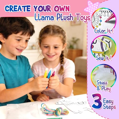 Llama Sewing Kit for Kids Ages 6+, Make Your Own Plush Toy Cute Friends, DIY Coloring & Stuffed Animals Craft Kits, Arts and Crafts for Beginner Creative Activity, Birthday Gifts for Girls Boys