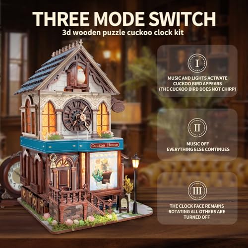 3D Wooden Puzzles for Adults DIY Miniature Cuckoo Clock House Kit - color: Cuckoo House