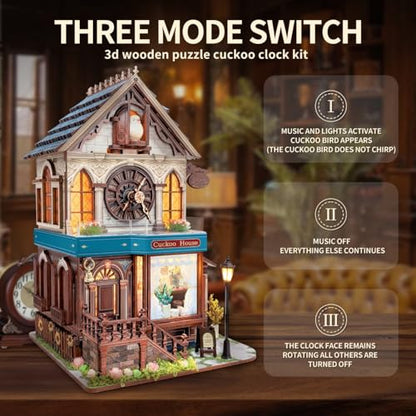3D Wooden Puzzles for Adults DIY Miniature Cuckoo Clock House Kit - color: Cuckoo House