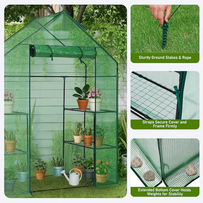 Outvita Walk-in Greenhouse, 3 Tiers 4 Shelves, Durable PE, 56"x29"x77" - style: 3 tiers 4 shelves