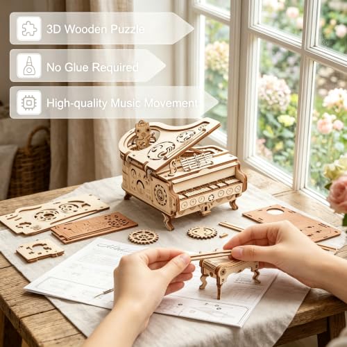3D Wooden Puzzle Music Box for Adults, Mechanical Violin Model Kit, DIY Wood Craft Building Set, Romantic Hobby Gift for Men Women