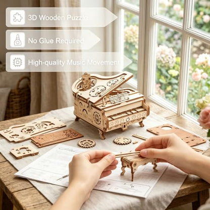 3D Wooden Puzzle Music Box for Adults, Mechanical Violin Model Kit, DIY Wood Craft Building Set, Romantic Hobby Gift for Men Women