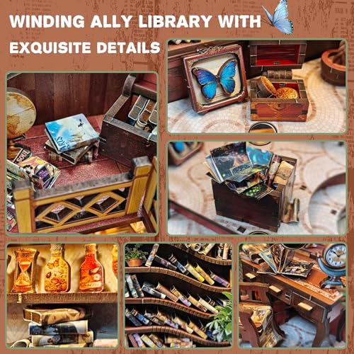 DIY Book Nook, Miniature House Kit with LED Lights | Winding Alley Library