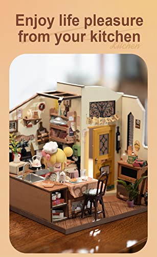 Rowood Miniature House Kit,DIY Miniature Dollhouse Kit for Adults,Wooden Table Collection Model Kits to Build,Birthday for Adult(Homey Kitchen) - style: Homey Kitchen