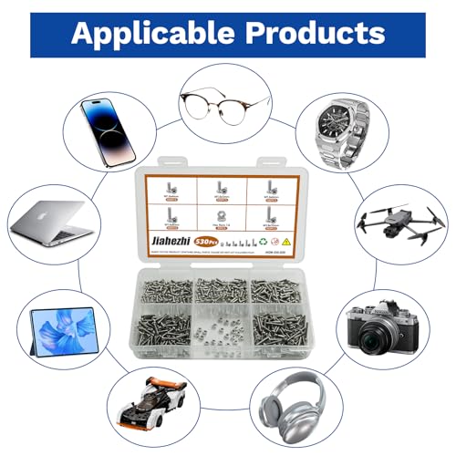 530Pcs 304 Stainless Steel Metric Micro Screws Nuts Assortment, M1.6x4/5/6/8/10mm Sizes, Phillips Pan Head, Fully Threaded Kit for Arduino, RC Models, Electronics, DIY Projects - size: M1.6x4/5/6/8/10- 530 Pcs
