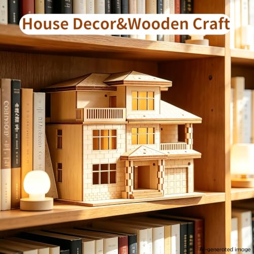 3D Wooden Puzzles for Adults,Miniature Villa Model Kit,DIY Craft Gift - color: Original Wood Color-three Layers