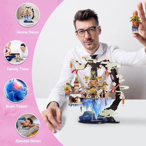 Microworld 3D Metal Puzzle for Adult, Peach Blossom Source Architecture Metal Model Kits, DIY Brain Teaser Challenge 3D Puzzles for Adults, Art Craft Buliding Home Decor Gift for Age 16+