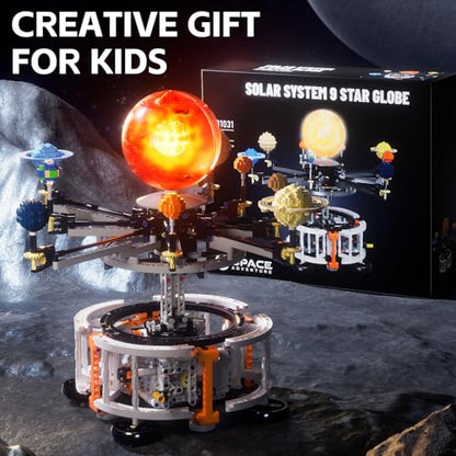 Dual-Mode Spinning Solar System Space Building Kit, STEM Model with Rotating Planets, Light-up Sun and Astronomy Educational Toys for Kids, Outer Space Birthday Gift for Ages 8+ (1282 PCS)