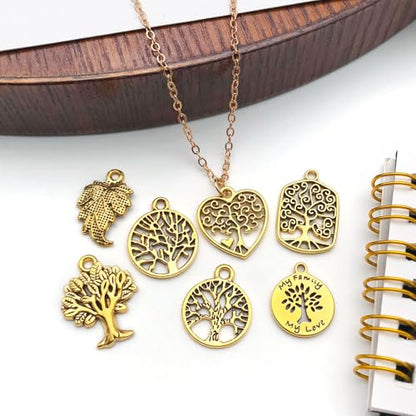 WOCRAFT 60pcs Antique Gold Tree Leaf Charms Bracelet Charms for Jewelry Making Sets DIY Necklace Bracelet Keychain Crafting Charms Kit Craft Supplies (SN888) - color: Antique Gold, size: Tree Leaf Charms