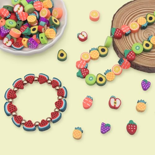 ZSFLZS Mixed Fruit Charm Beads Bracelet Making Kit, 200PCS Polymer Bead Fruit Charms, Mixed Beads Polymer Clay Charms for Jewelry Making DIY Bracelet, Necklace, Earring Making - color: fruit