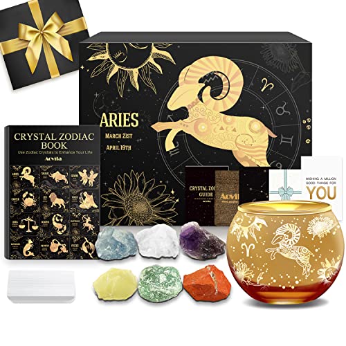 Aovila Aries Birthday Gifts for Women - Aries Candle Holder Crystals Birthstones Gifts Box Set - Zodiac Gifts Astrology Horoscope Gifts Birthday Gifts for Her Mother Sister Best Friends - color: Aries With Candle Holder