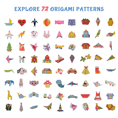 Origami Kit for Kids Ages 5-16, 212 Sheets with 72 Patterns & Instruction Book | Origami Paper Kit for Beginners & Advanced | Arts & Crafts Toys for Girls & Boys Ages 8-12 | Birthday & Christmas Gifts