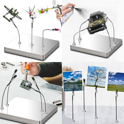 Magnetic Helping Hands for Soldering with 12 Flexible Magnetic Clips - All-in-One Steel Box Station with Brush, Ideal as a Model Painting Stand, Soldering, PCB, and Crafts (Silver) - color: Silver, size: M