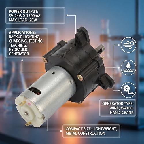 Hand Crank Generator, Mini DC Metal Dynamotor Stable 5V to 24V Manual Charging Power Source for Emergency Teaching Silver 1 Pack