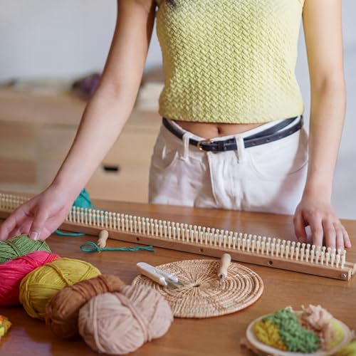ElaraBerry 28" Adjustable Chunky Blanket Loom Kit, Chunky Yarn Loom for Hand Weaving, Single and Double Knit, 168 Pegs with Knitting Hook Knitting Looms for Craft Beginners DIY Scarves Blankets