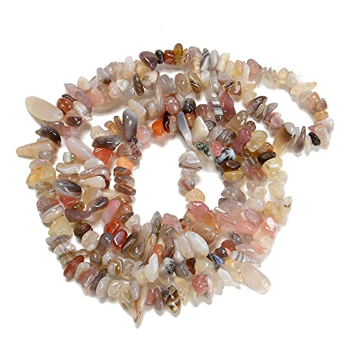 7-8mm Natural Botswana Agate Gemstone Chips Healing Gravel Bracelets Necklace Kit Irregular Tumble Stone Beads DIY Crafts Design Jewelry Making 32" - color: Botswana Agate