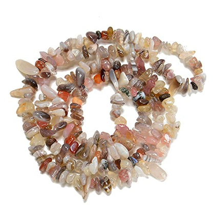 7-8mm Natural Botswana Agate Gemstone Chips Healing Gravel Bracelets Necklace Kit Irregular Tumble Stone Beads DIY Crafts Design Jewelry Making 32" - color: Botswana Agate