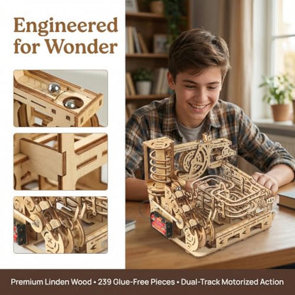 Adult 3D Wooden Spiral Walkway Marble Run Assembly Kit, DIY Mechanical Model Building Set, Educational STEM Puzzle Desktop Toy, Birthday Gift for Teens Aged 14 and up, All-new Upgraded Deluxe Edition