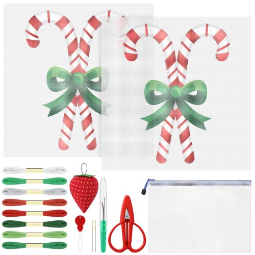 XunYee 20 Pcs Christmas Candy Canes Needlepoint Kit for Beginners Adults - style: Christmas Candy Stick