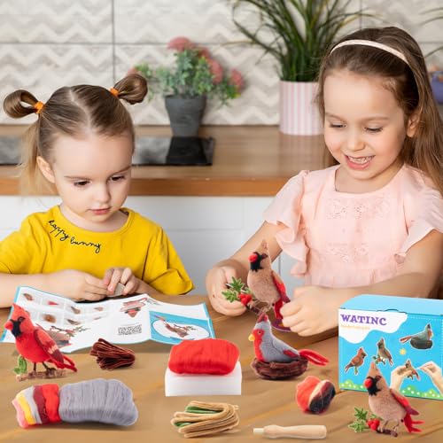 WATINC Needle Felting Kit - 3 Set Unique Different Cute Doll Wool Felt Needle Tools Foam Pad Instruction, DIY Home Decoration Craft Party Supplies for Art Work Starter Beginners (Cardinal) - style: Cardinal