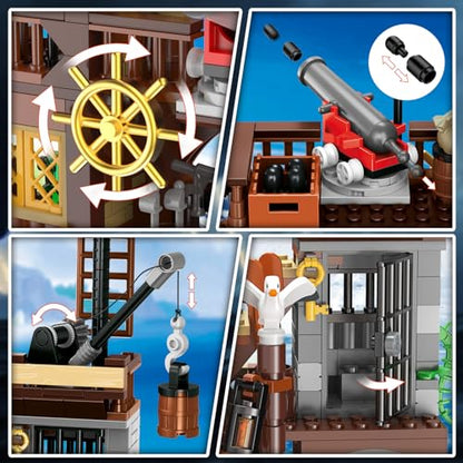 HOGOKIDS 3-in-1 Pirate House STEM Building Set with LED Light for Boy 6-12+