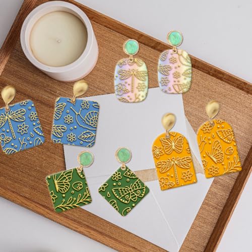 CHGCRAFT Butterfly Clay Texture Mat Dragonfly Snail Flowers Clay Modeling Pattern Pad Texture Sheets for Polymer Clay Making Earrings Jewelry, 4x2.6inch - style: Butterfly