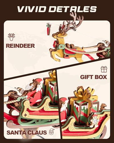 ROKR 3D Wooden Puzzle Santa on Sleigh Gravity Swing Series Wooden Model Kits DIY Dynamic Balance Christmas Decor,Mechanical Model Building Kit, for Teens and Adults - style: Santa on Sleigh