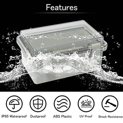 Junction Box IP65 Waterproof ABS Plastic Enclosure Hinged PC Clear Cover Electrical Project Box with Mounting Plate, Wall Brackets, Cable Glands 5.2" x 3.2" x 2.6" - color: Clear Cover, size: 5.2" x 3.2" x 2.6"