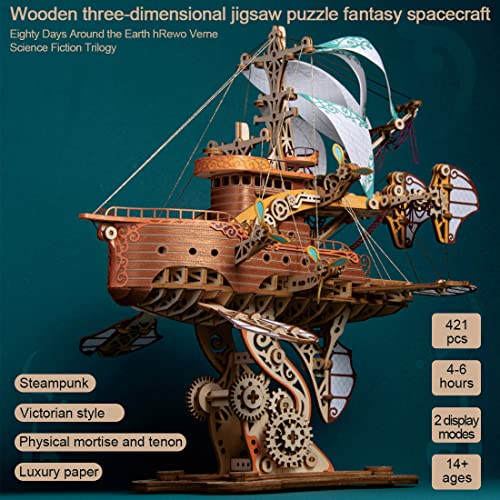 3D Wooden Puzzles for Adults, DIY Fantasy Spaceship Wooden Puzzle Model Building Kits, 420pcs 3D Puzzles Model Educational Brain Teaser DIY Crafts Kits Hobby Gifts Home Decor