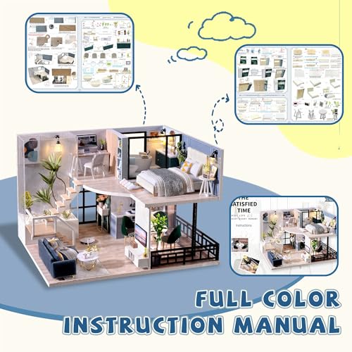 Flever Wooden DIY House Kit, Miniature with Furniture, Creative Craft Gift for Lovers and Friends (Satisfied Time) - color: Satisfied Time