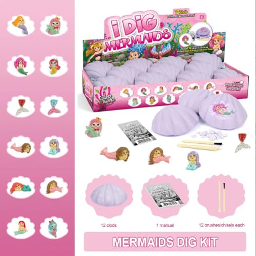 12-Pack Mermaid Discovery Set for Kids - Exciting Seashell Digging Adventure - Educational Princess Collection of Mystical Sea Life - style: Mermaids