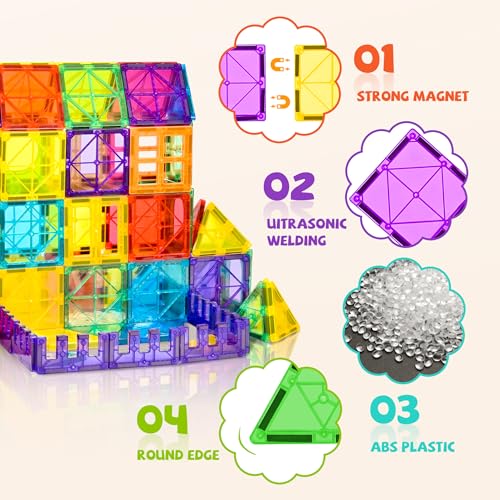 cossy 60 Pcs Magnet Tiles Magnetic 3D Building Blocks Set Educational Construction Toys for 3+ Year Kids with Stronger Magnets, Rivets-Fastened, Educational,Recreational, Conventional - size: 60 Pieces