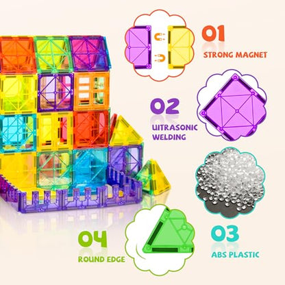 cossy 60 Pcs Magnet Tiles Magnetic 3D Building Blocks Set Educational Construction Toys for 3+ Year Kids with Stronger Magnets, Rivets-Fastened, Educational,Recreational, Conventional - size: 60 Pieces