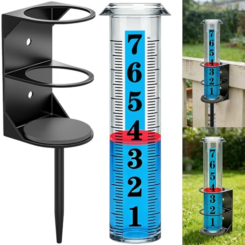 YZDTECH Rain Gauge Outdoor, Accurate Rain Gauges Outdoors Best Rated with Metal Rack Holder, Large Water Gauge with Red Float, Water Rain Meter with Thickened Plastic Large Font Tube for Yard Garden - color: Metal rain gauge style 2