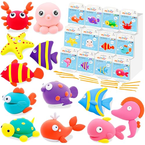 LanMa Air Dry Clay Kit for Kids, 12 Pack Sea Animal Air-Dry Art Kits with Ultra Light & Soft Modeling Clay, Instructions, Sculpting Tools, Christmas Birthday Gifts for Boys Girls - color: Sea Animals