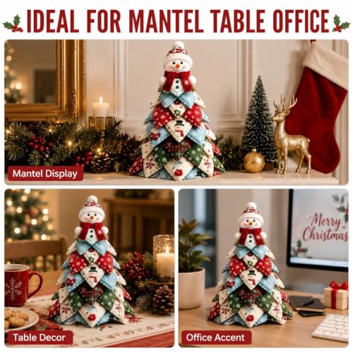 DIY Halloween Christmas Quilted Fabric Tree Kit, 3D Padded Patchwork Sewing Craft Kit for Beginners, Home Office Mantel Shelf Tabletop Decor, Handmade Holiday Gift for Craft Lovers (Christmas #F)
