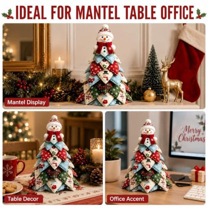 DIY Halloween Christmas Quilted Fabric Tree Kit, 3D Padded Patchwork Sewing Craft Kit for Beginners, Home Office Mantel Shelf Tabletop Decor, Handmade Holiday Gift for Craft Lovers (Christmas #F)