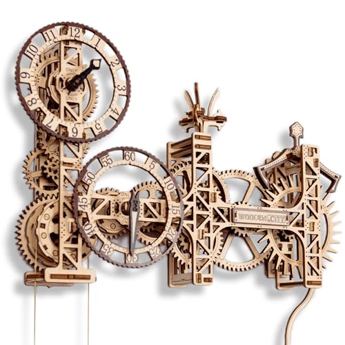 WOODEN.CITY Steampunk Wall Clock Kit – 3D Wooden Puzzle for Adults, Mechanical DIY Clock Model with Pendulum, No Glue Required, Made in EU - color: Steampunk Wall Clock