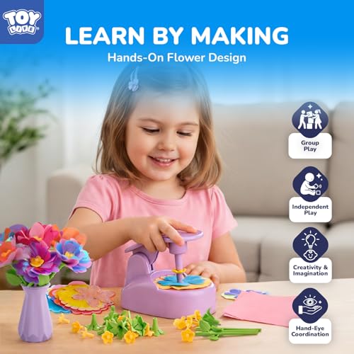 TOY Life DIY Flower Bouquet Craft Kit, Reusable Fabric, Ages 3-12 - color: Pink-16 Pack