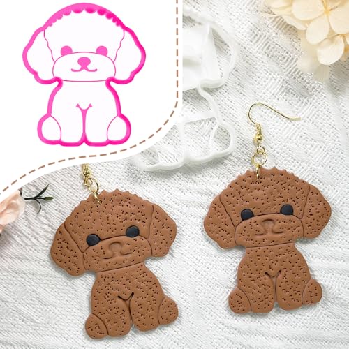 Xaekicr Poodle Dog Polymer Clay Cutters for Earrings – Cute Puppy Clay Cutters for Polymer Clay Jewelry Making – Animal Clay Earring Cutters and DIY Clay Tools – 1 Piece - color: W color