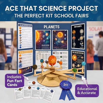Nine Planets DIY Solar System Model for Kids - Complete Solar System Kit for Kids 8+ Years Old - Includes Wood Model & Puzzle with Fact Cards - Science Kits for 8-12 Years Old