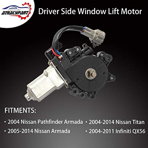 Window Lift Motor Front Left Driver Side | for 2004-2014 Nissan Titan, 2004 Pathfinder Armada, 2005-2014 Nissan Armada, 2004-2011 Infiniti QX56 | Replace # 80731-ZT01A 80731-9FJ0A - size: Dirver Side