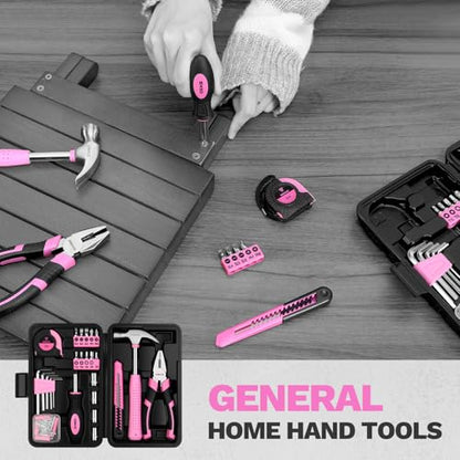 DEKOPRO 94 Piece Pink Tool Set, Household DIY Tool Kit for Women with Storage Toolbox, Small Basic Hand Tool Box Set for Home Repair, DIY, Apartment, Office - color: Pink