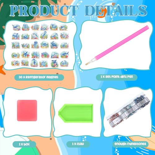 Xuhal 30 Pcs Ocean Animal Diamond Painting Magnet Diamond Art Kit for Adult - color: Ocean